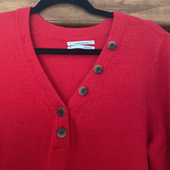 Anthropologie Red Sweater with Brown Button Detail - Picture 3 of 4